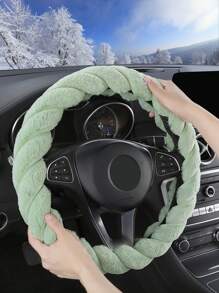 Women's Fluffy Plush Car Steering Wheel Cover (With Inner Ring), Soft Warm Cute Auto Accessories, Applicable To Vehicles, Sedans, Universal, Furry, Anti-Slip, Standard Size 14.5-15 Inches - one-size - View 3