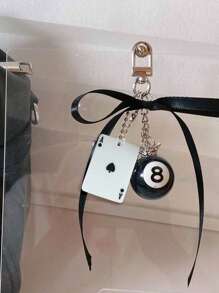 Y2k Black Six Sided Dice Billiards Rhinestone Star Playing Cards Pendant, Bag Decoration, Black Bow Ribbon Decoration Keyrings Bag Pendant,Spade And Peach Card Decorative Pendant,Kawaii Faux Pearl Bowknot Bag Charm Keychain, Ins Style Heart Pendant Keyring Keychain,A Gift Suitable For Billiards And Card Enthusiasts, Friendship & Couples Gift, Bag Accessories,Novelty Gift For Family And Friends,﻿Mother's Day Gift - Multicolor - View 7