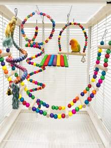 鸟类玩具套装 6 件套，彩色鸟绳栖木，鹦鹉秋千攀爬架，悬挂玩具鸟笼配件，适用于鹦鹉、鹦鹉、长尾小鹦鹉