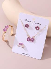 5pcs/Set Girls Flower Necklace Bracelet Earrings Ring Jewelry Set