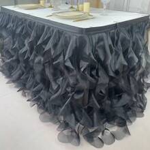 Tulle Ruffle Table Skirt, Mesh Curly Willow Table Skirt Decor, Suitable For Rectangular Tables, Fit For Girls Birthday Party, Baby Christening, Cake, Wedding Bride, Event Party Decoration