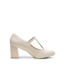 Low Chunky Heels For Women T-Strap Pumps Wedding Dress Shoes - Apricot - View 4