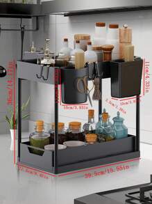 1 pieza Organizador de fregadero, Estantería de almacenamiento de 2 pisos, Almacenamiento de cocina, Organizador y almacenamiento de fregadero, Accesorios para el cuarto de almacenamiento de alimentos, Cajón deslizante inferior, Cesta de almacenamiento con estilo de cajón, Estantería para especias de cocina, Accesorios de cocina, Decoración del hogar, Día de la Madre, Regalo para mi madre - Negro - Ver 5