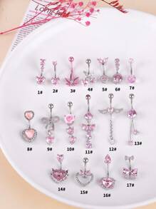 Morlyda 1st schattige roze hart navelpiercing roestvrij staal roze zirkonia decor strik navel sieraden engelen vleugels navel piercing buik roos bungelen navel piercing vlinder kersen staaf navel ringen esdoorn bladeren navel ring glitter navel nagel navel ringen navel piercing sieraden cadeau voor vrouwen meisjes dagelijks feest muziek festival strand vakantie glamoureuze kleding