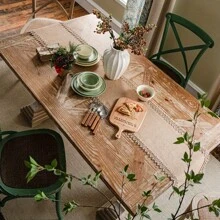 1 pezzo Runner da tavolo rustico in lino, tessuto naturale in juta con nappe per decorazione di tavoli in casa, feste, hotel e ristoranti