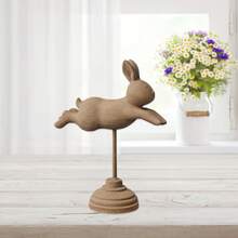 Adornos de conejo de Pascua de madera maciza, figuras de conejo, adornos de escritorio para el hogar y las vacaciones. - caqui oscuro - Ver 5