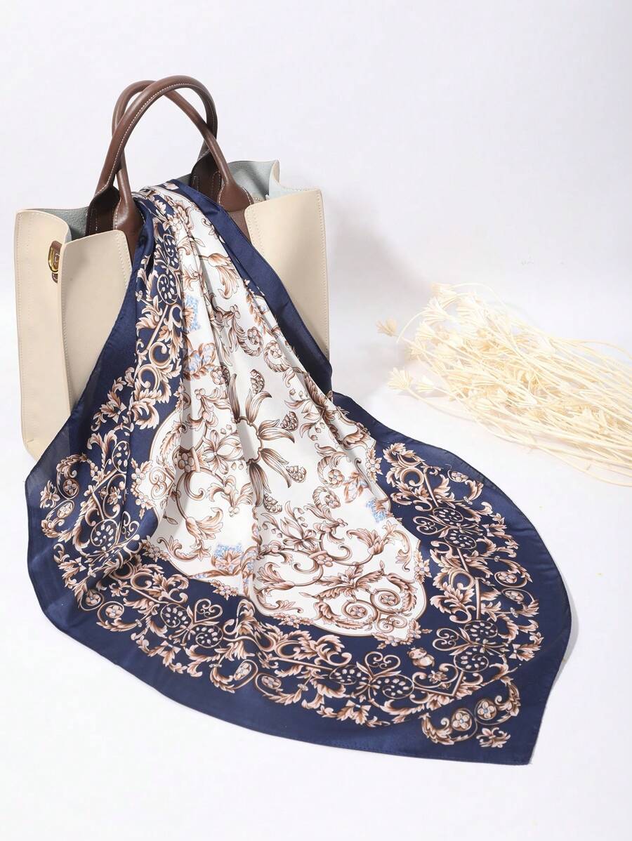 1 件时尚优雅方形围巾头带 - 藏蓝色 - 查看 1