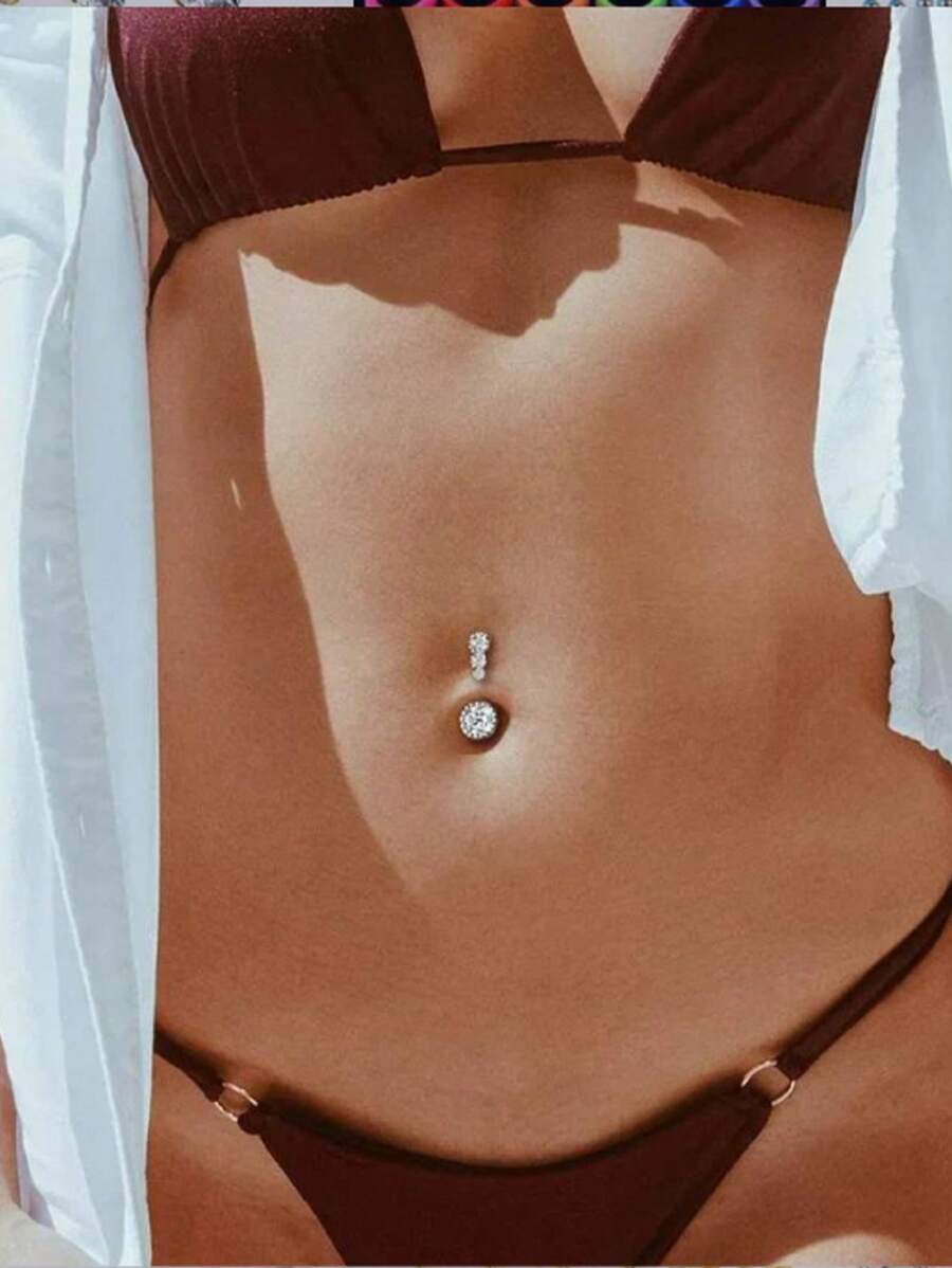 1件性感肚脐环，镶嵌水晶锆石，垂坠式肚脐钉，派对饰品，女士身体饰品 - 星星 - 查看 1