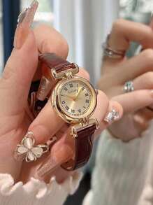 [Presente de Feriado] Relógio de Luxo Francês Estilo Britânico para Senhoras, Design Vintage Elegante e Compacto, Movimento de Quartzo para Estudantes do Ensino Médio e Universitários