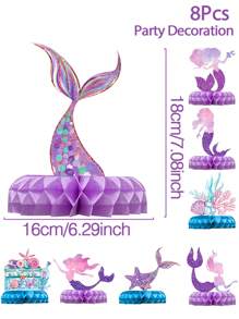 8件套美人鱼蜂窝中心装饰品，中心摆件，美人鱼摆件，美人鱼主题派对用品，一周岁生日派对装饰，美人鱼主题派对装饰，海底世界派对用品，生日背景装饰，桌面装饰，婴儿派对装饰，性别揭晓派对用品，节日派对装饰，婚礼装饰，新娘送礼会回礼 - 美人魚 - 查看 4