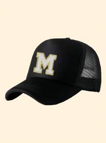 1pc Kids Letter A-Z Print Adjustable Baseball Cap, Sports Hat, Sun Hat, Suitable For Spring, Summer, Autumn - Black - View 23