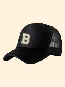 1pc Kids Letter A-Z Print Adjustable Baseball Cap, Sports Hat, Sun Hat, Suitable For Spring, Summer, Autumn - Black - View 3