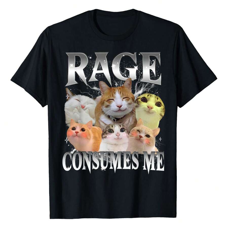 Rage Consumes Me Funny Silly Cat Meme Bootleg Vintage T-Shirt Fun Street T-Shirts For Both Men And Women - màu đen - Xem 1
