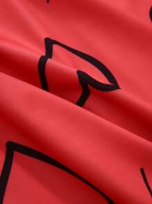 Simple & Fashion Spaghetti Strap Dress With Red Background And Heart Print, Suitable For Summer - Red - View 7