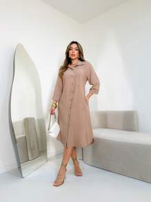 LINEN AND COTTON CHAMISE - 米色 - 查看 4