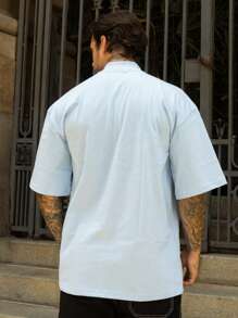 Oversized Plain Turtleneck Basic Streetwear T-Shirt For Men Unisex - Baby Blue - View 5