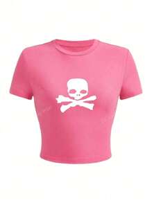 Graphic Tees For Women Summer Y2k Tops Crewneck Skull Print Short Sleeve T-Shirt