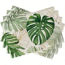 1/2/4/6/8 Piezas Salvamanteles de Hojas de Palma, Manteles de Mesa con Plantas Tropicales Monstera Verdes, Decoración de Cocina y Hogar Estilo Hawái