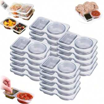 1-30pcs Lid-Divided Condiment Containers, Snack And Dipping Sauce Cups, Ideal For Takeout Sauces, Dips And Travel-Friendly Reusable Sauce Containers For Condiments, Dips, Sauces And Snacks,School Supplies