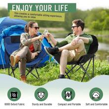 2 Pack Compact Camping Chairs Portable Folding For Outside With Carry Bag Lightweight Moon Chairs For Travel Picnic Hiking Beach Fishing, 600D Oxford, Supports 330lbs - 藍色, 黑色 - 查看 4