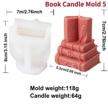 3D Book Silicone Candle Mold Artistic Style Plaster Epoxy Resin Casting Mould Bookshelf Ornament Study Decors Making Supplies - White - View 5
