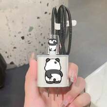 Accesorio de 5 piezas de protectores lindos de panda para cables de carga y datos, compatible con cargador iPhone de 18/20w