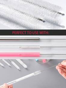 5/10/20/50 超长不锈钢清洁刷、可重复使用的吸管清洁刷、厨房清洁用品、管道清洁器、吸管清洁器，非常适合清洁玻璃硅胶金属吸管和水瓶吸管杯。