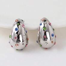 1 对 18K 镀金镂空水滴耳环，带锆石，适合女士