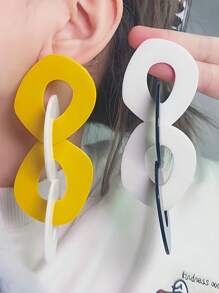 1 Cặp bông tai thiết kế phóng đại khối màu hình học cho phụ nữ - Đường khâu dài theo phong cách Châu Âu và Châu Mỹ, hình học màu tương phản - Xem 2