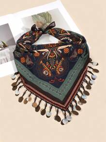 1 Khăn Bandana họa tiết Paisley Bohemian lấp lánh và tua rua trang trí thường ngày dành cho nữ, thích hợp cho du lịch, ngày lễ, ngoài trời, trang phục dự tiệc - Nhiều màu - Xem 2