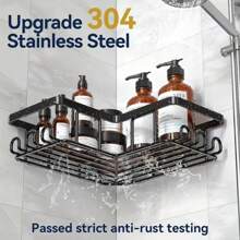 3PCS Stainless Steel Corner Shower Rack With No Drilling, Wall-Mounted Bathroom Storage Rack For RV Showers And Bathtubs - Black - View 4