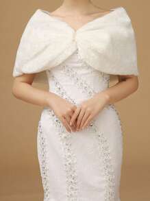 1pc Lightweight Pearl Button Off-Shoulder Minimalist Elegant Bridal Shawl, Windproof For Wedding Ceremony & Party - Multicolor - View 3