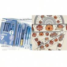 7pcs Gel Ink Rollerball Pens Set - Medium Point 0.5mm, Quick Drying, Lightweight Glass Material - Smooth Writing For Office And School Use.Halloween And Christmas Kawaii Holiday Gifts(Blueberry Jam+Dolphin Ruler 4 Pieces Set)