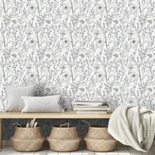 1 卷复古简约风格自粘墙纸 - 黑线花卉和植物图案，可移除乙烯基接触纸，防水，防潮，家居装饰贴纸适用于客厅、卧室、书房、餐厅墙壁、书架、橱柜、家具翻新、租客友好、多功能，尺寸 44*300/500/1000 厘米