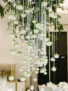 20 Pieces Each Wedding Decoration Hanging White Roses, Rose Waterfall Set With 10 White Roses + 10 Rolls Of 500cm Ribbon For DIY Wedding Decorations, Bridal Showers, Wedding Bouquets, Table Decorations, And Ceiling Decorations, Bridal Gift Party Birthday Supplies