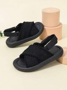 Toddler Fashionable Solid Color Non-Slip Wear-Resistant Soft Bottom Beach Sandals - Black - View 4