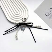 心形钥匙扣 - 手工打结设计，配蝴蝶结吊坠合金材料 - 适用于包包和背包配件伴娘礼物蝴蝶结 Y2K 配件 - 黑色 - 查看 3