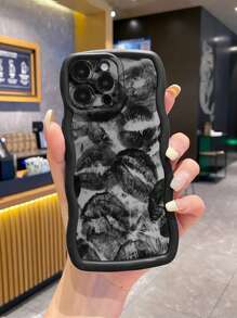 1 Stück schwarze Lippen Muster gewellte Schutz Handyhülle kompatibel mit IPhone/Galaxy/Infinix/Redmi/OPPO/VIVO/Itel/Tecno/MOTO