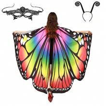3 Pieces Per Set. Women's Butterfly Wing Shawl + Hair Hoop + Face Mask, A Halloween Costume Accessory Set. Festival Costume Accessories Including A Butterfly-Patterned Cape, An Antenna Headband, And A Lace Hollow-Out Mask. Suitable For Adult Butterfly Wing Costumes With Headpieces And Face Decorations For Christmas Parties. It Can Also Serve As A Birthday Gift, And Is Applicable For Parties, Cosplay, Stage Performances, Etc. - Purple - View 14