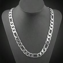 1pc Luxurious Figaro Chain Link Necklace Silver Plated Thick Chain Necklace, Pendant Necklace Punk Hip Hop Versatile Fashion Jewelry Accessories For Men, Ideal Father's Day Gift 18-28inches - 銀色 - 查看 1