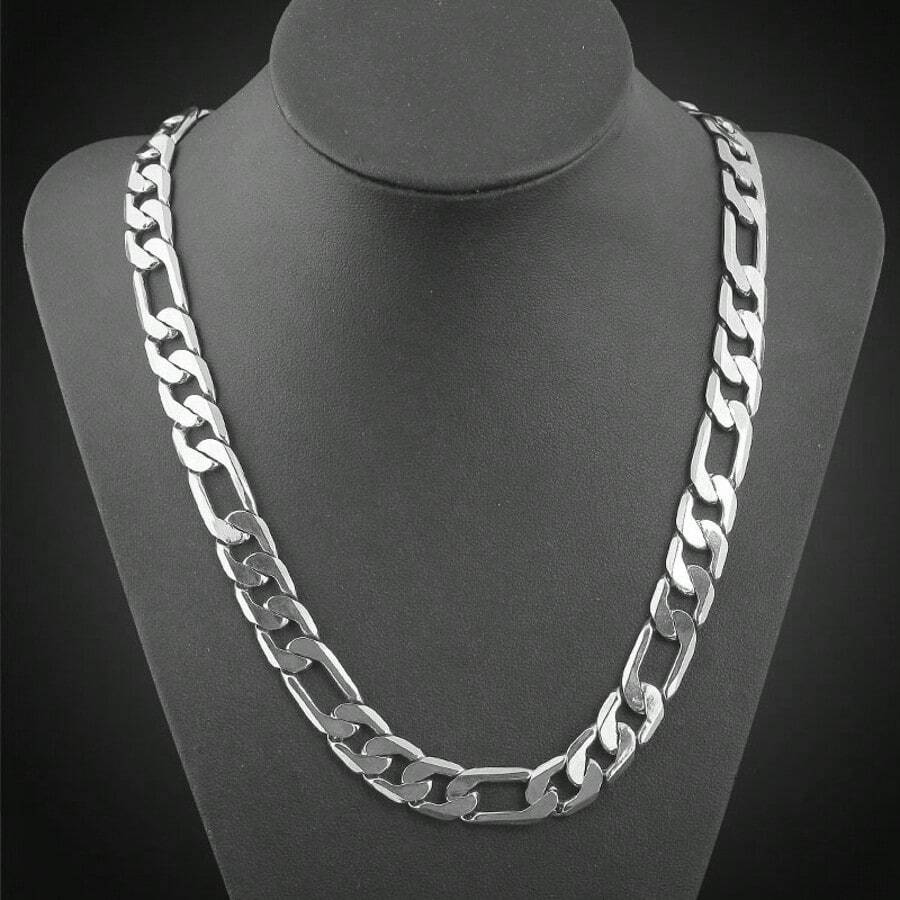 1pc Luxurious Figaro Chain Link Necklace Silver Plated Thick Chain Necklace, Pendant Necklace Punk Hip Hop Versatile Fashion Jewelry Accessories For Men, Ideal Father's Day Gift 18-28inches - 銀色 - 查看 1