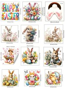 1PC Easter Bunny & Eggs Printed Toilet Sticker, For Home Decoration & Easter Bunny Bathroom Stickers - Waterproof PVC, Spring Butterfly Wall Decal, Vinyl Decal For Home Decorations, Spring Butterfly Element Wall Stickers Decoration Items Refresh Your Home, Rama Decoration Stickers - 11.81*11.81in/11.61*11.61in
