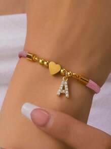 1 pieza Pulsera milanesa con cobre y circonita A-Z, 26 iniciales inglesas ajustables, elegante y exquisita, joya de mano para uso diario y casual, regalo para fiesta y vacaciones.