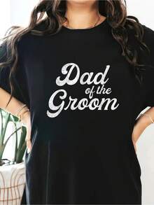 Dad Of The Groom Shirts For Men, Funny Bachelor Party Father T-Shirt Short Sleeve Round Neck Casual Top For Summer & Spring, Women's Clothing