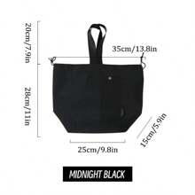 Japanese Korean Lunch Bag Cotton Canvas Large Solid Color Drawstring Portable Thermal Insulated Picnic Storage Bento Box Bag - Black - View 1