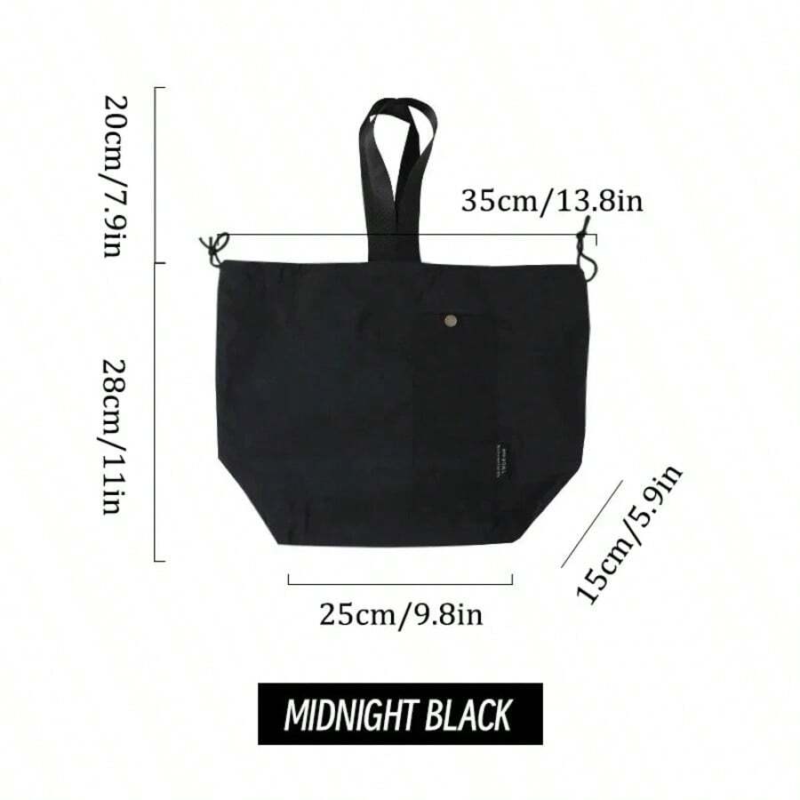 Japanese Korean Lunch Bag Cotton Canvas Large Solid Color Drawstring Portable Thermal Insulated Picnic Storage Bento Box Bag - Black - View 1