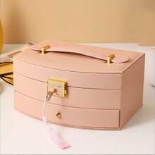 Boîte à bijoux en PU à 2 couches, boîte à bijoux portable minimaliste et haut de gamme pour les filles, avec miroir, pour les colliers, boucles d'oreilles, bagues, accessoires cheveux, bracelets de cheville, montres, festival des filles, Saint-Valentin, Noël cadeau - Boîte à bijoux 2 étages pour filles - Voir 6