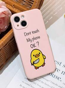 1 件简约可爱卡通黄鸭图案柔软穿孔粉色防滑手机壳适用于 11/12/13/14/15/16 Pro Max 防水防震防摔防刮 - 彩色 - 查看 2