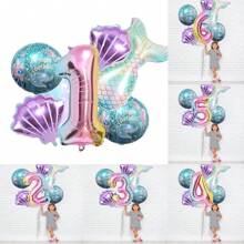 New Oversized Cartoon Mermaid Tail, Seashell Theme 32-Inch Ombre Number 0-9 Foil Balloons Birthday Set, Decoration For Birthday, Anniversary, Wedding, Party - Mermaid 6-piece Set - View 1