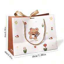 1 Peça Sacola de Presente com Desenho de Urso para Embalagem de Alimentos, Doces, Produtos Assados, Embrulho de Presente com Fita